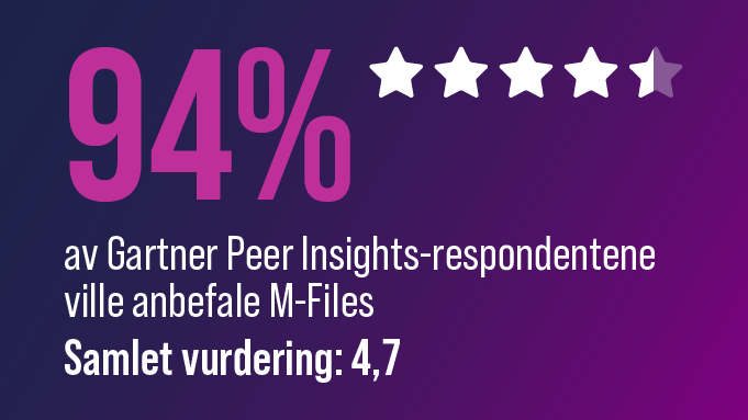 94 % Gartner Peer Insights anbefaling for M-Files .